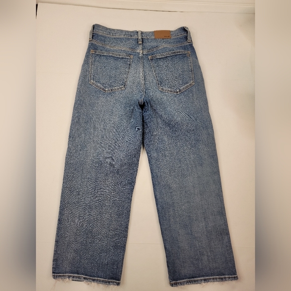 Madewell Sz 29 Slim Wide Leg Crop Jeans High Rise Fray High Rise - Picture 6 of 9